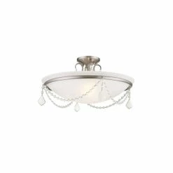 Budget 😀 Livex Chesterfield 3-Light Ceiling Mount Brushed Nickel 🧨