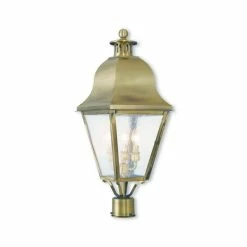 Hot Sale ๐ Livex CLOSEOUT! Amwell 3-Light Outdoor Post Lantern Antique Brass ๐ฅ