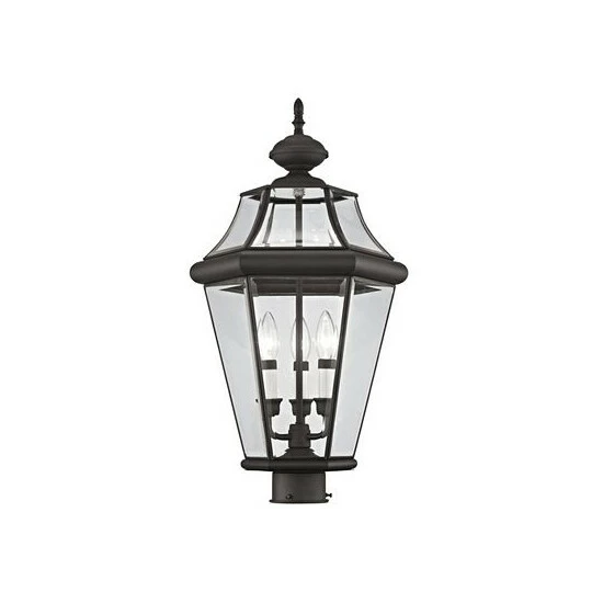 Hot Sale 🤩 Livex CLOSEOUT! Georgetown 3-Light Outdoor Post Lantern Black ⭐ - Image 2