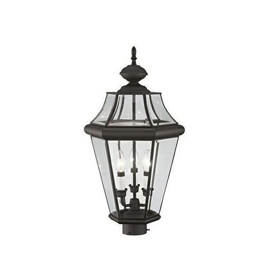 Hot Sale 🤩 Livex CLOSEOUT! Georgetown 3-Light Outdoor Post Lantern Black ⭐ - Image 3