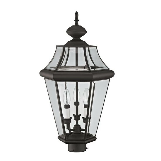 Hot Sale 🤩 Livex CLOSEOUT! Georgetown 3-Light Outdoor Post Lantern Black ⭐ - Image 4