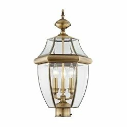 Flash Sale 💯 Livex Monterey 3-Light Outdoor Classic Color Post Lantern Brushed Nickel 🌟